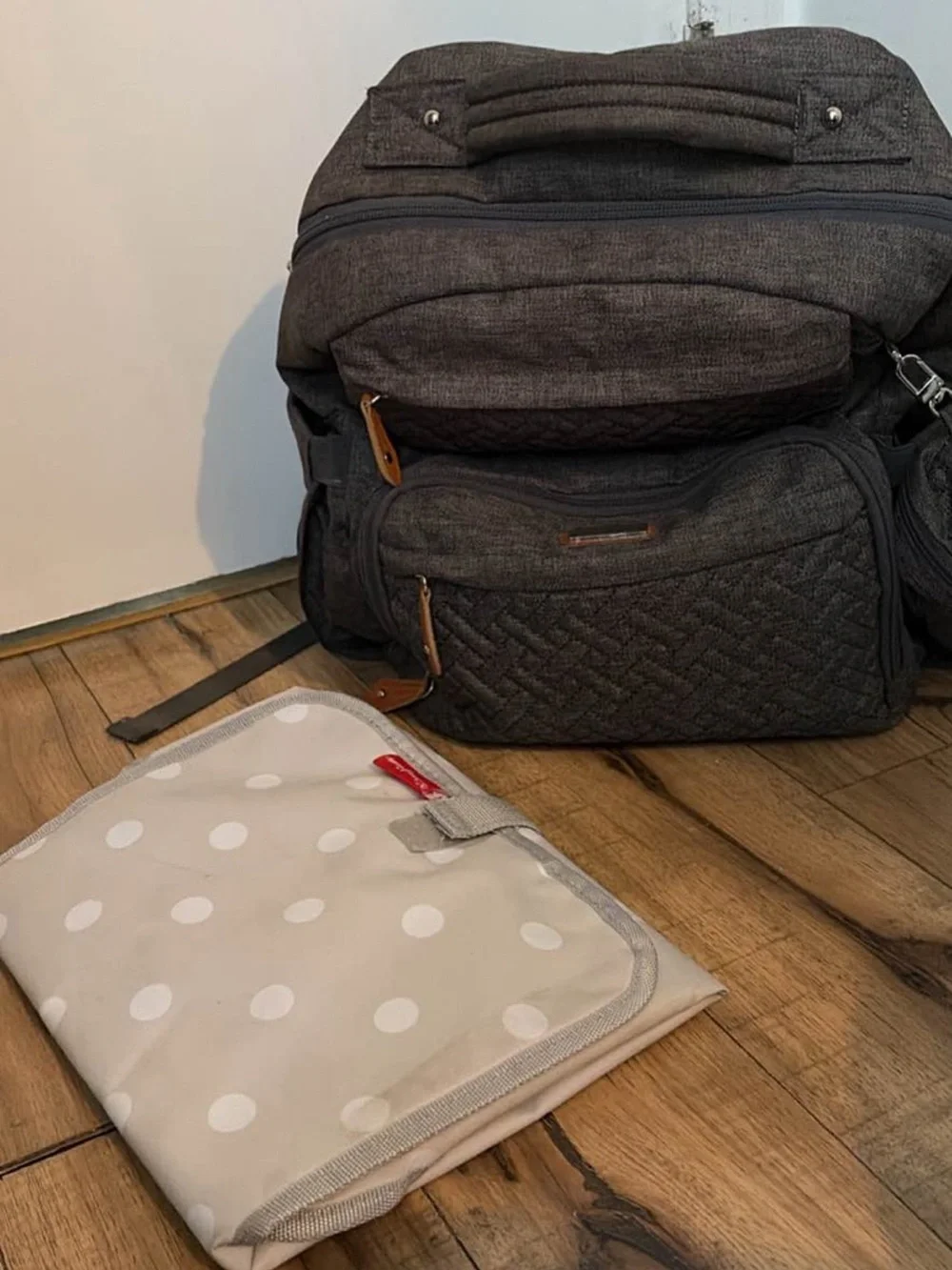 Gray Quilted diaper bag and changing pad